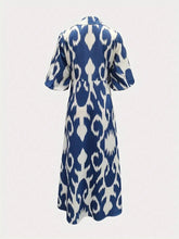 Women's Casual Tie-Dye Print Lantern Sleeve Single-Breasted Long Shirt For Autumn